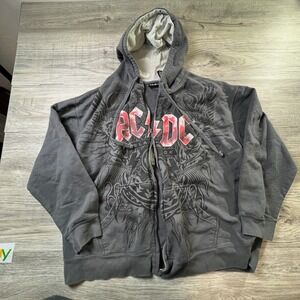 AC/DC Rockware Hoodie Mens XL Gray Graphic Zip Up Rock y2k Tribal 
Sweatshirt